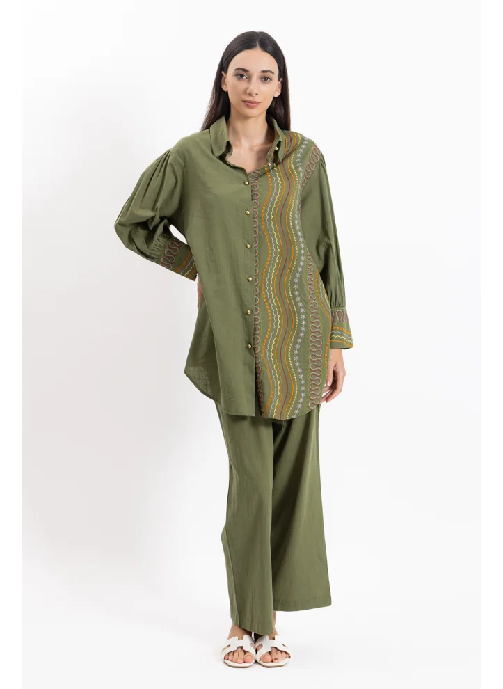 SHAPES EMBROIDERED LINEN BLEND SET