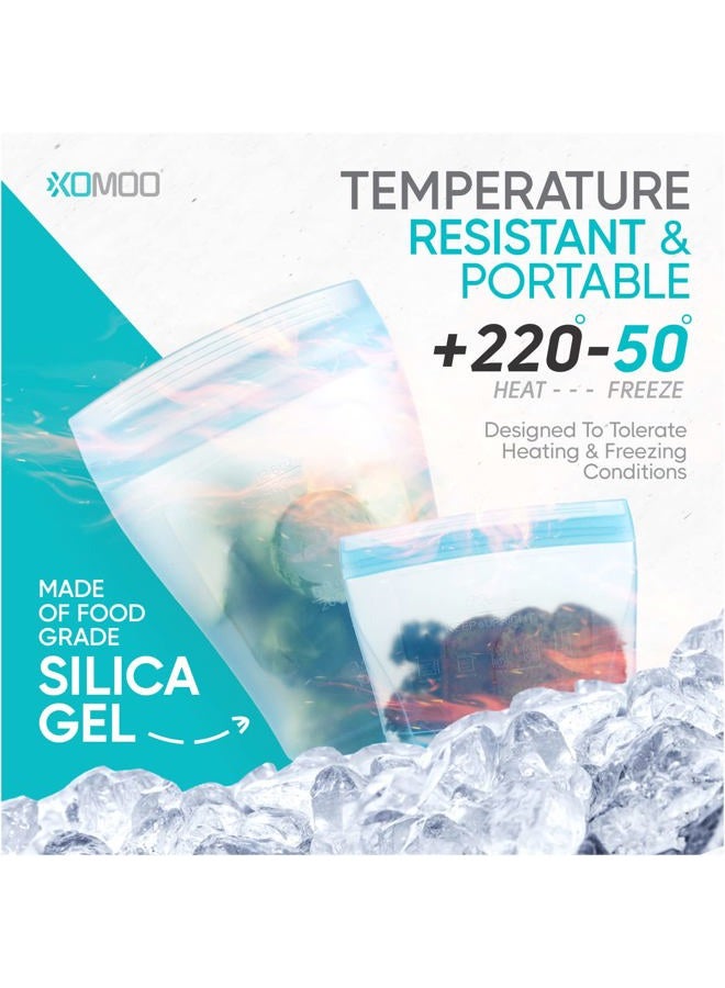 Xomoo Reusable food container silicone bag, Full Set 6, 2 Cups, 2 Dishes, 2 Bags Zip Containers Storage, 100% Silicone Reusable Food Bag, Stand Up Preservation Bag, Rounded interior for easy cleaning. - Image 2
