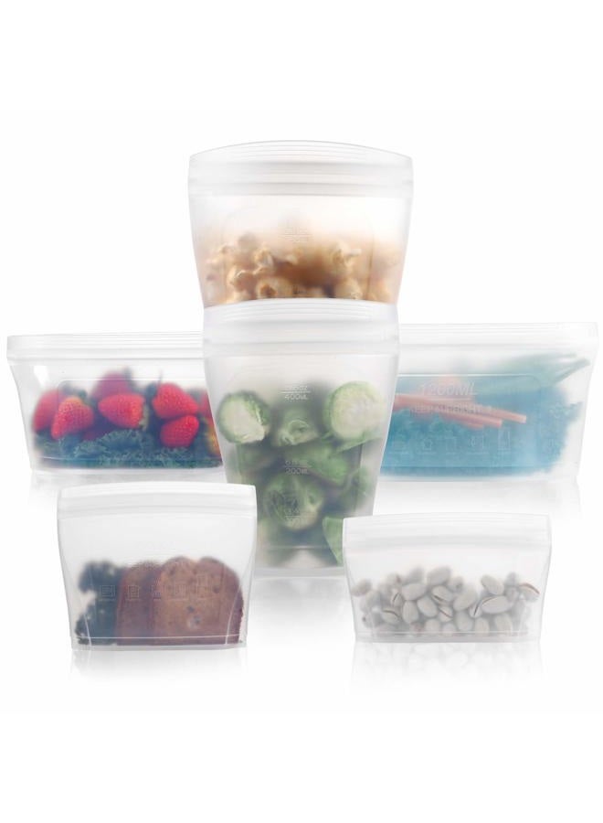 Xomoo Reusable food container silicone bag, Full Set 6, 2 Cups, 2 Dishes, 2 Bags Zip Containers Storage, 100% Silicone Reusable Food Bag, Stand Up Preservation Bag, Rounded interior for easy cleaning. - Image 1