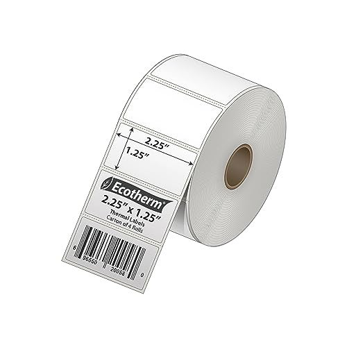 Ecotherm 2.25" x 1.25" Thermal Labels | 4 Rolls | 4540 Labels | fits Zebra, Munbyn, Rollo, Godex, Arkscan, iDPRT, Offnova Thermal Label Printers and More | Blank White Adhesive Stickers by Ecotherm - Image 2
