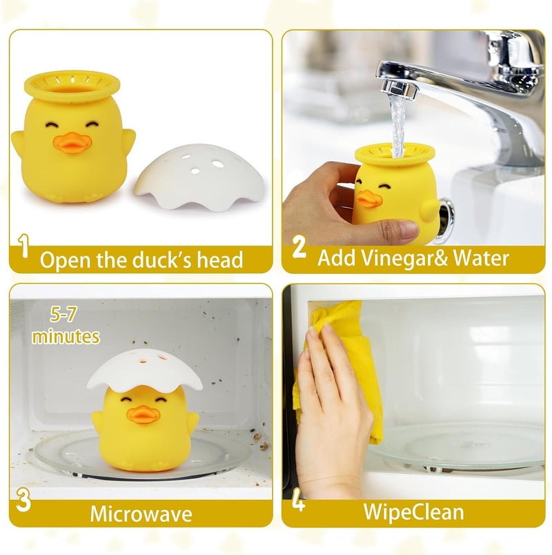 Microwave Cleaner, Steam Cleaner for Microwave, Cute Duck Shape, Add Vinegar & Water to Easily Clean, Softens Dirt in Minutes, Safe and Reusable, Fun Kitchen Gift (Yellow) - Image 5