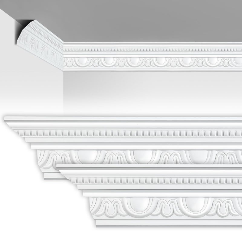 Marsui 8 Pcs Ceiling Crown Molding Trim 4-1/2 Inch Face x 189 in Long Total Decorative Ceiling Crown Moulding Trim Installed with Glue (Not Included) Luxe Style Decor (Elegant Style) - Image 1