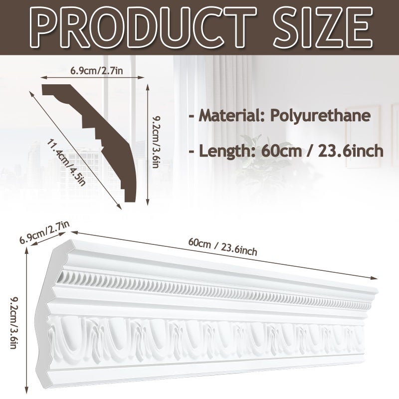 Marsui 8 Pcs Ceiling Crown Molding Trim 4-1/2 Inch Face x 189 in Long Total Decorative Ceiling Crown Moulding Trim Installed with Glue (Not Included) Luxe Style Decor (Elegant Style) - Image 2