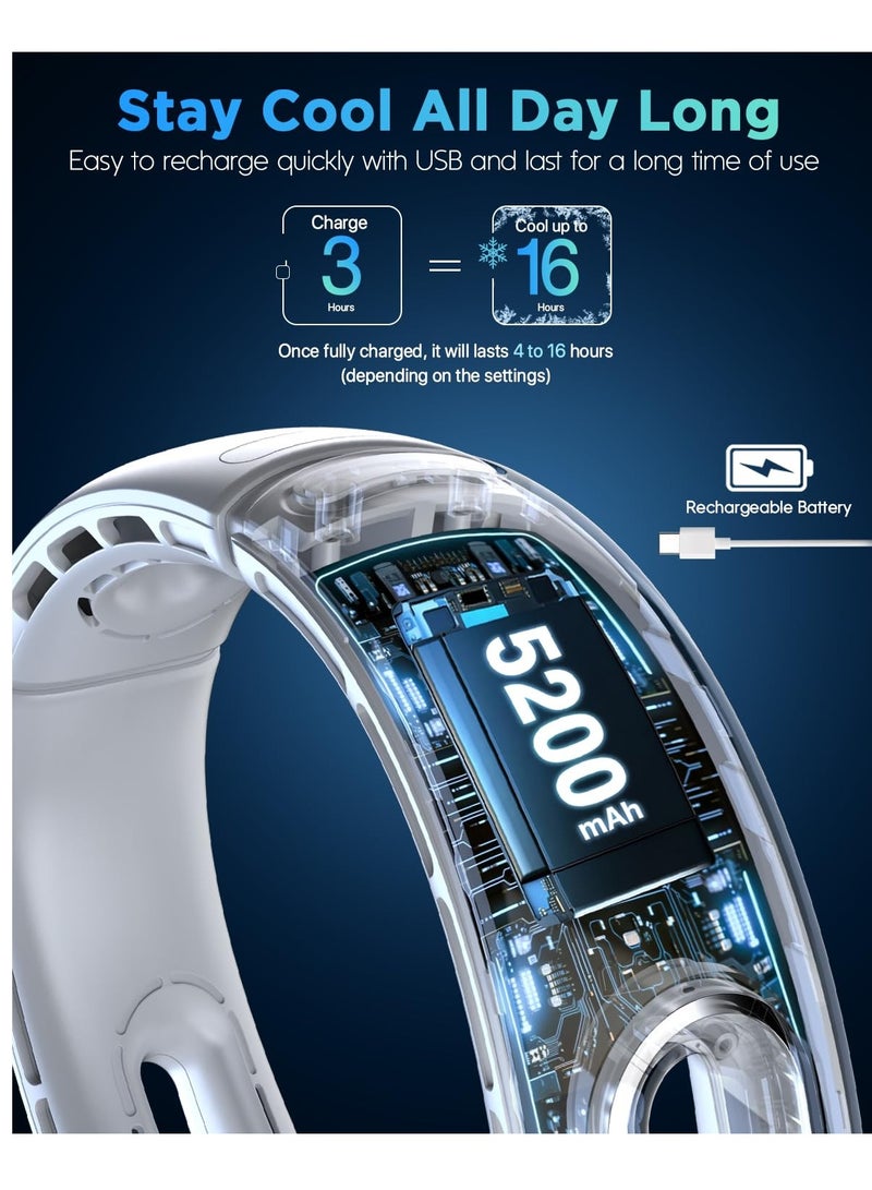 Excefore مشجع رقبة مبيعاً ساخناً، مروحات رقبة بدون شفرات محمولة وقابلة لإعادة الشحن، تبريد بزاوية 360°، مروحة بدون شفرات سهلة الاستخدام، 4 سرعات، بطارية تعمل بجهد 5200 مللي أمبير، تعمل بواسطة USB، للسفر والأنشطة الخارجية - Image 4