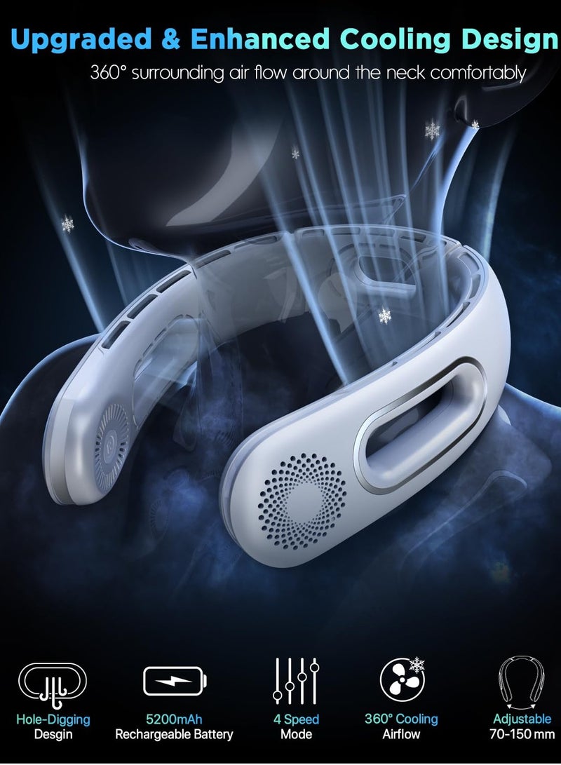 Excefore مشجع رقبة مبيعاً ساخناً، مروحات رقبة بدون شفرات محمولة وقابلة لإعادة الشحن، تبريد بزاوية 360°، مروحة بدون شفرات سهلة الاستخدام، 4 سرعات، بطارية تعمل بجهد 5200 مللي أمبير، تعمل بواسطة USB، للسفر والأنشطة الخارجية - Image 3