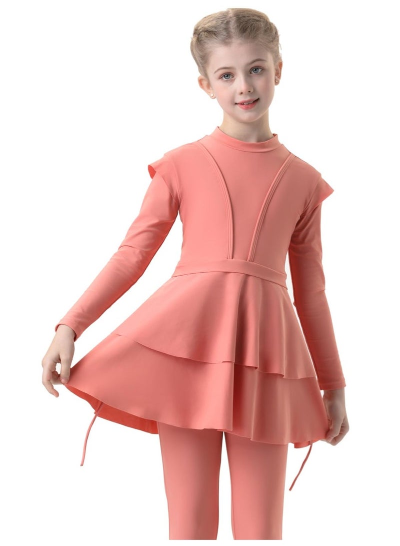 Swimwear for Girls Kids, Cute Princess Style Swimsuit, Trousers and Swimming Cap 3-Piece Set, Modest Swimwear for Girls, UV Protection - Image 1