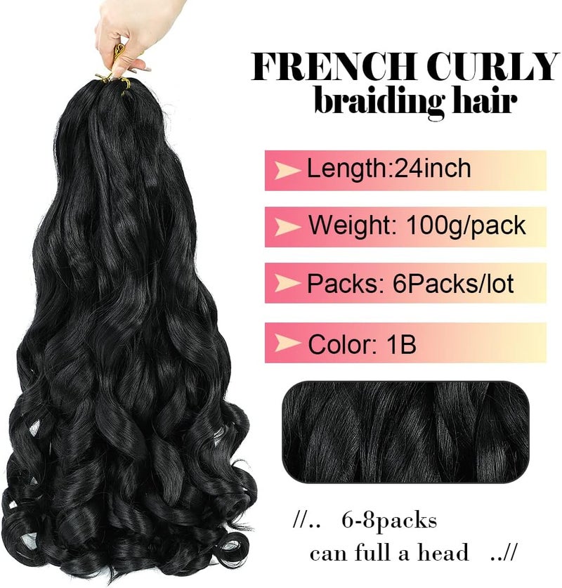WIPPORYA French Curly Braiding Hair 24 Inch 6 Packs Black Loose Wave Bouncy Crochet Hair Pre Stretched 100g/pack Yaki Curly Braiding Hair for Black Women Hair Extensions (1B) - Image 3
