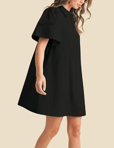 Meyhad Womens Short Sleeve Button Down Mini Shirt Dress Lapel Collar Short Dresses with Pocket(0942-Black-XL) - Image 5