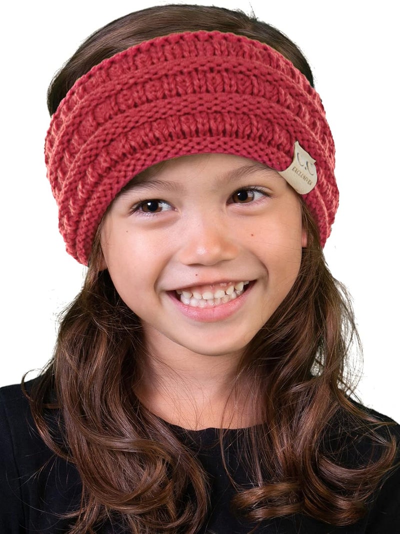 Funky Junque Toddler Winter Headband – Kids Ear Warmer for Girls & Boys Ages 1–6, Soft Knit Fleece Headband for Cold Weather - Dark Rose - Image 1