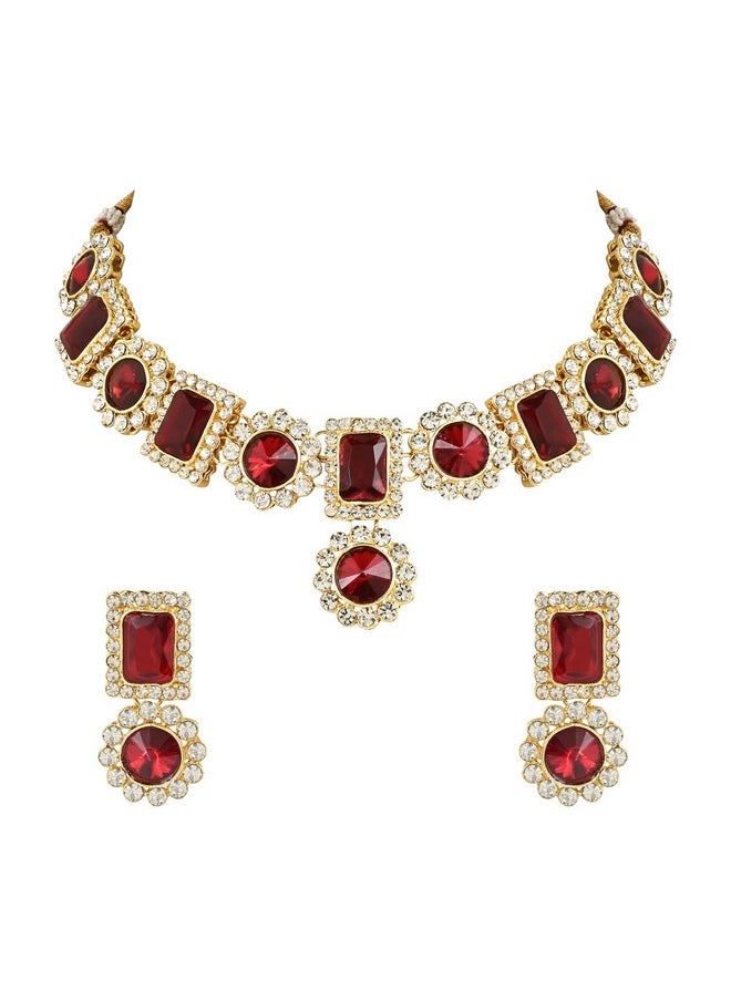 I Jewels I Jewels 18K Gold Plated Traditional Stone Studded Necklace Jewellery Set For Women And Girls (IJ353M)  - Image 1