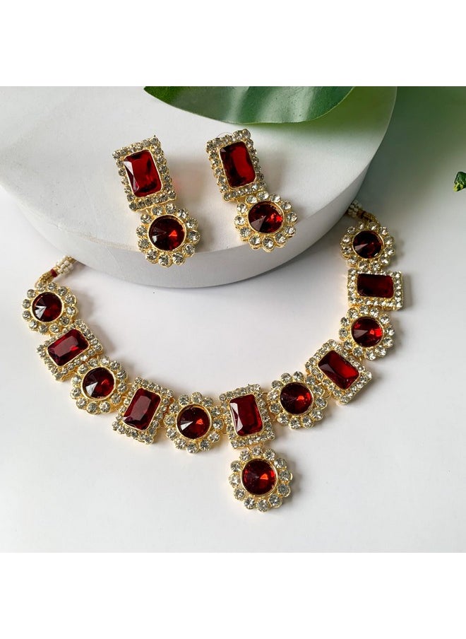 I Jewels I Jewels 18K Gold Plated Traditional Stone Studded Necklace Jewellery Set For Women And Girls (IJ353M)  - Image 2