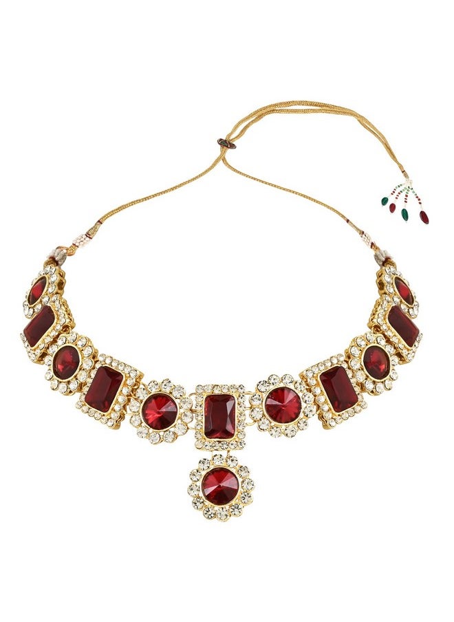 I Jewels I Jewels 18K Gold Plated Traditional Stone Studded Necklace Jewellery Set For Women And Girls (IJ353M)  - Image 3