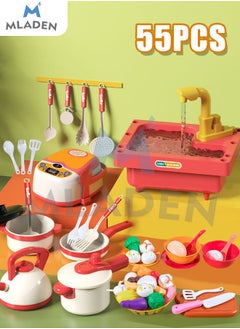 MLADEN Kitchen Sink Playset with Water Recycle System Play Sink with Faucet and Play Kitchen Accessories 55Pcs Play Food Dishwasher Kit Pretend Interactive Play Kitchen Toy for Boys Girls  - Image 3
