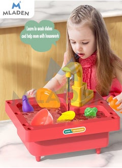 MLADEN Kitchen Sink Playset with Water Recycle System Play Sink with Faucet and Play Kitchen Accessories 55Pcs Play Food Dishwasher Kit Pretend Interactive Play Kitchen Toy for Boys Girls  - Image 4