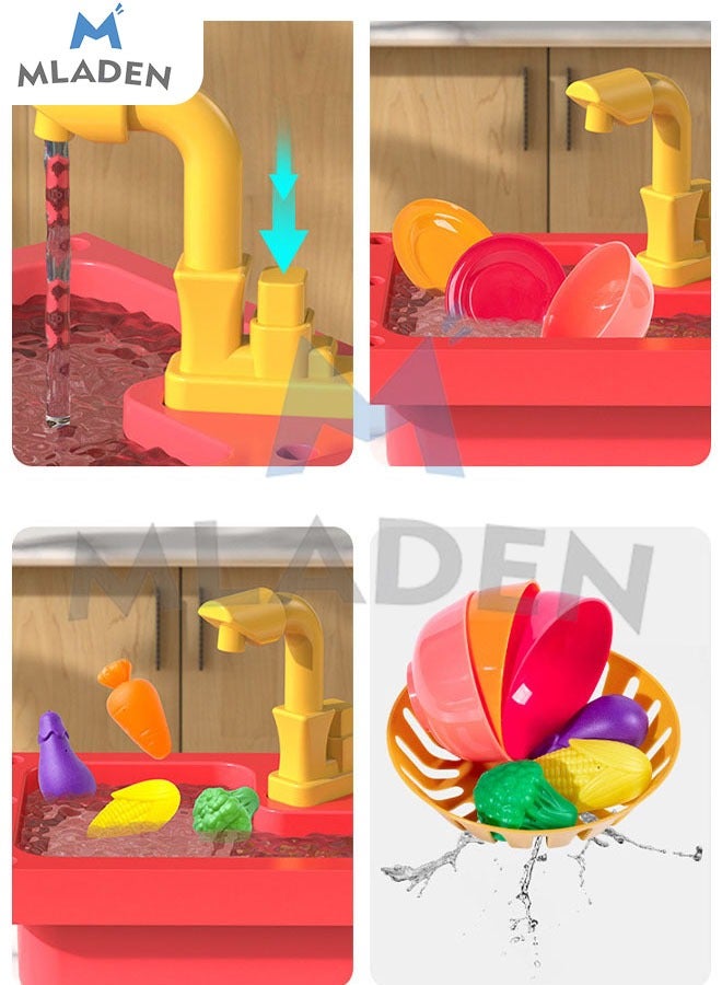 Kitchen Sink Playset with Water Recycle System Play Sink with Faucet and Play Kitchen Accessories 55Pcs Play Food Dishwasher Kit Pretend Interactive Play Kitchen Toy for Boys Girls