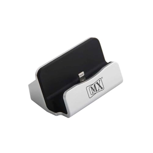 MX iPhone Lightning Charging Dock Station USB Sync Desktop Stand for iPhone & iPad Silver Sleek Compact Charging Station - Image 1