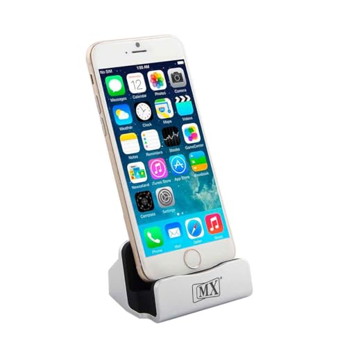 MX iPhone Lightning Charging Dock Station USB Sync Desktop Stand for iPhone & iPad Silver Sleek Compact Charging Station - Image 5