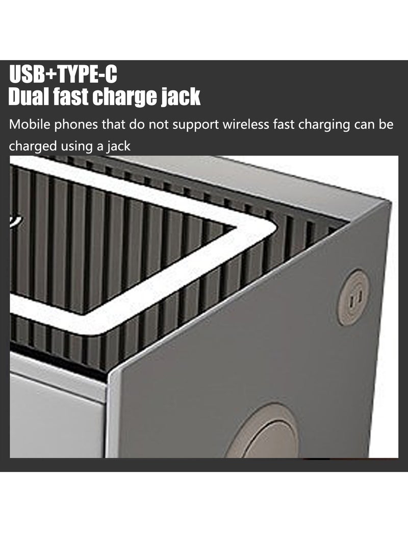 Nightstand with Fingerprint Lock Drawer Smart Multifunctional Table with Wireless charging Bluetooth Speaker Storage Cabinet with Adjustable Led Light for Bedroom Living Room (Light Grey) - Image 3