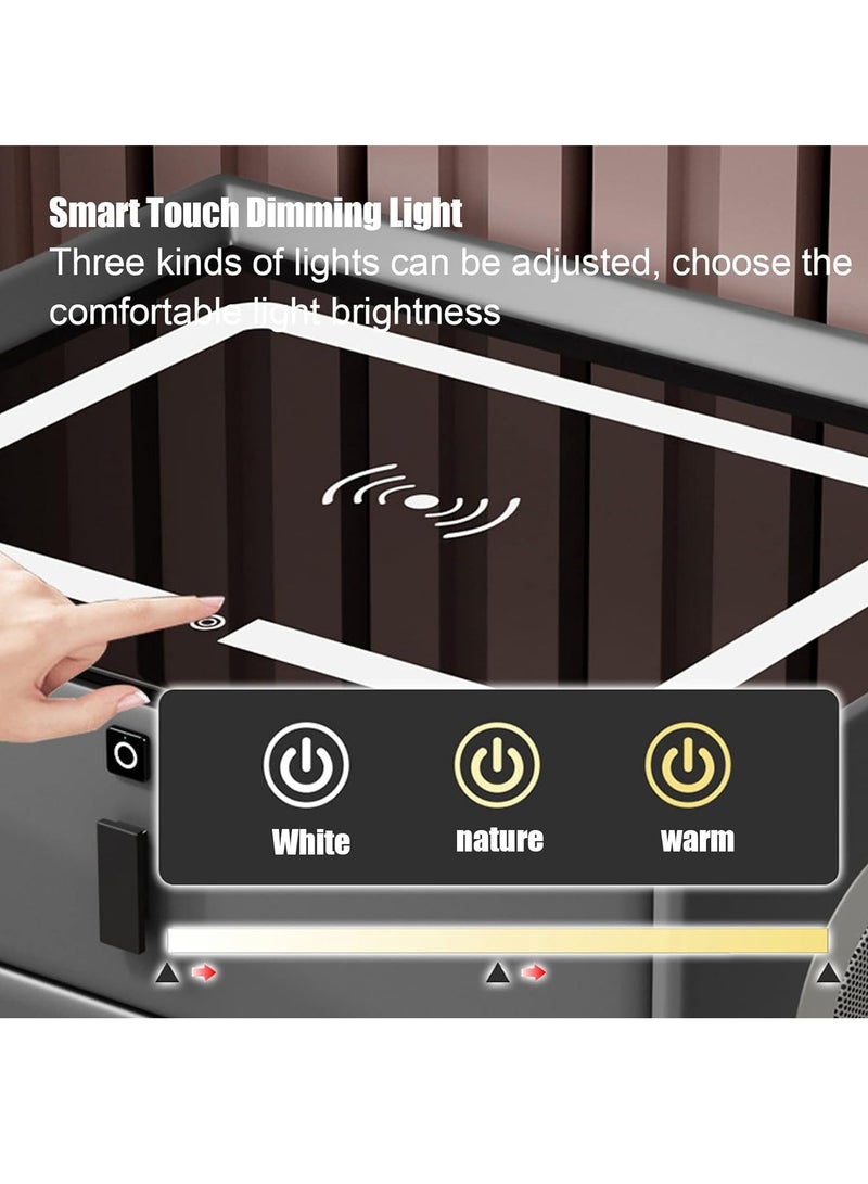 Nightstand with Fingerprint Lock Drawer Smart Multifunctional Table with Wireless charging Bluetooth Speaker Storage Cabinet with Adjustable Led Light for Bedroom Living Room (Light Grey) - Image 5