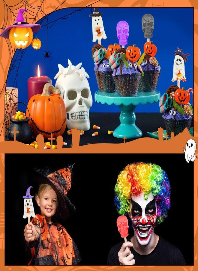 FillTouch 2 Pack Halloween Silicone Ice Cream Mold Homemade Cakesicle Mold Kits Silicone Ghost Skull Ice Pops with 50 Wooden Sticks and 2 Droppers Craft Sticks for Baking and Home Snacks DIY - Image 3