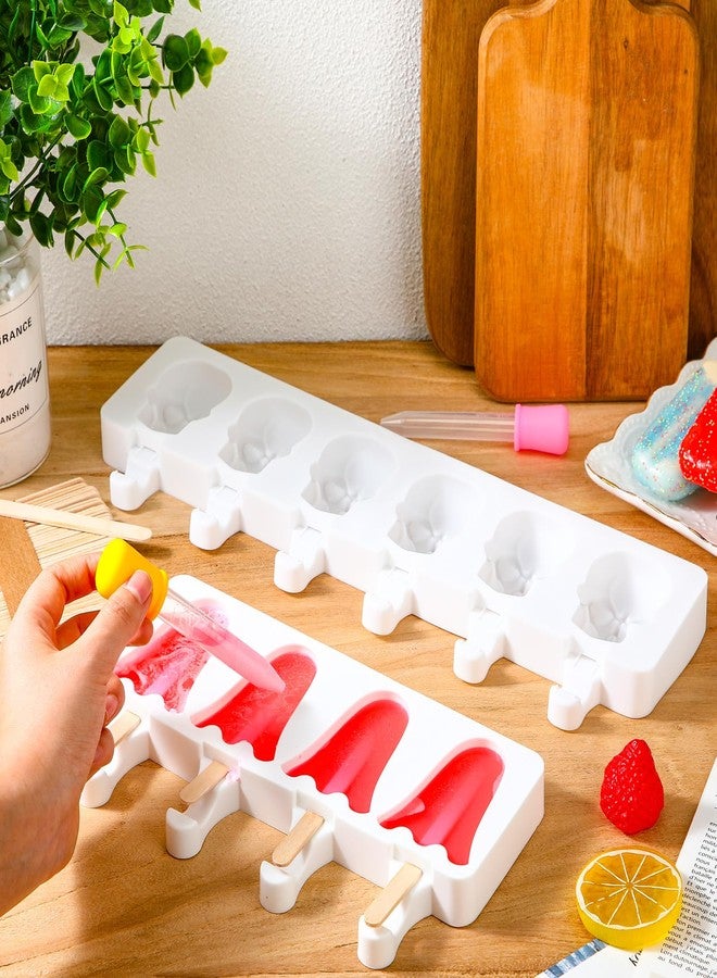FillTouch 2 Pack Halloween Silicone Ice Cream Mold Homemade Cakesicle Mold Kits Silicone Ghost Skull Ice Pops with 50 Wooden Sticks and 2 Droppers Craft Sticks for Baking and Home Snacks DIY - Image 4