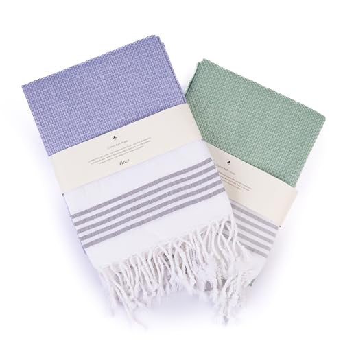 HABER Premium Light Weight 100% Cotton Bath Towel with Unique Micro Waffle Texture for Active Feel, Quick Absorption and Faster Drying Towel (Pack of 2, Green and Heather) - Image 1