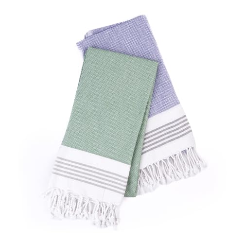 HABER Premium Light Weight 100% Cotton Bath Towel with Unique Micro Waffle Texture for Active Feel, Quick Absorption and Faster Drying Towel (Pack of 2, Green and Heather) - Image 2