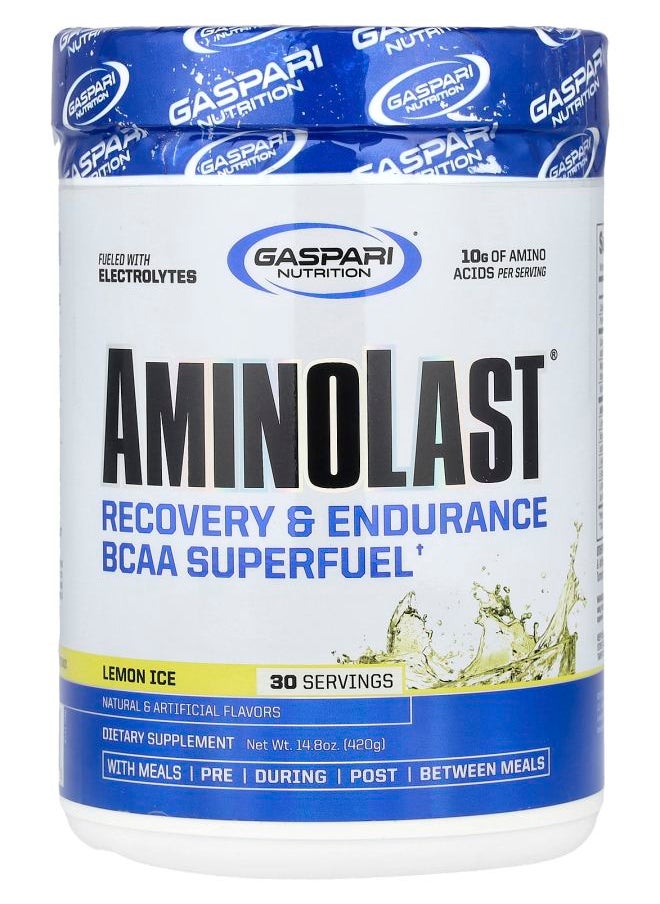 Gaspari Nutrition Aminolast® Recovery & Endurance BCAA Superfuel Lemon Ice 14.8 oz (420 g) 