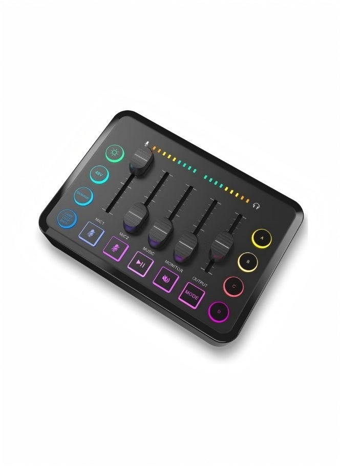 سيوسي خلاط صوت للألعاب بدقة عالية مع إضاءة RGB وواجهة ميكروفون XLR - خلاط طاقة فانتوم 48 فولت قابل لإعادة الشحن للبث والبودكاست والتسجيل المباشر - تحكم في الصوت بجودة استوديو احترافي.  - Image 1