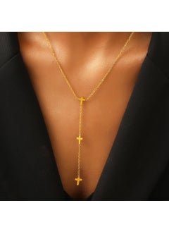 European and American ins titanium steel stainless steel necklace womens non-fading high-level cross love butterfly necklace sweater chain Cross 02 Golden N-027