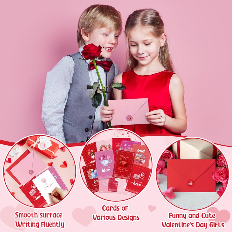 TICIAGA 24 Set Valentine's Day Vintage Blessed Greeting Cards with Envelop Retro Religious Sticker for Kid DIY Flower Heartfelt Notecard Exchange Gifts for Boys and Girls Christian School Party Favors - Image 4