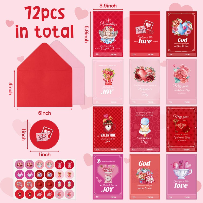 TICIAGA 24 Set Valentine's Day Vintage Blessed Greeting Cards with Envelop Retro Religious Sticker for Kid DIY Flower Heartfelt Notecard Exchange Gifts for Boys and Girls Christian School Party Favors - Image 2