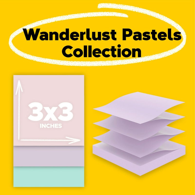 Post It Post-it Super Sticky 100% Recycled Pop-up Notes, 3 in. x 3 in., 70 Sheets, 6 Pads, Wanderlust Collection, School Supplies and Office Products - Image 2