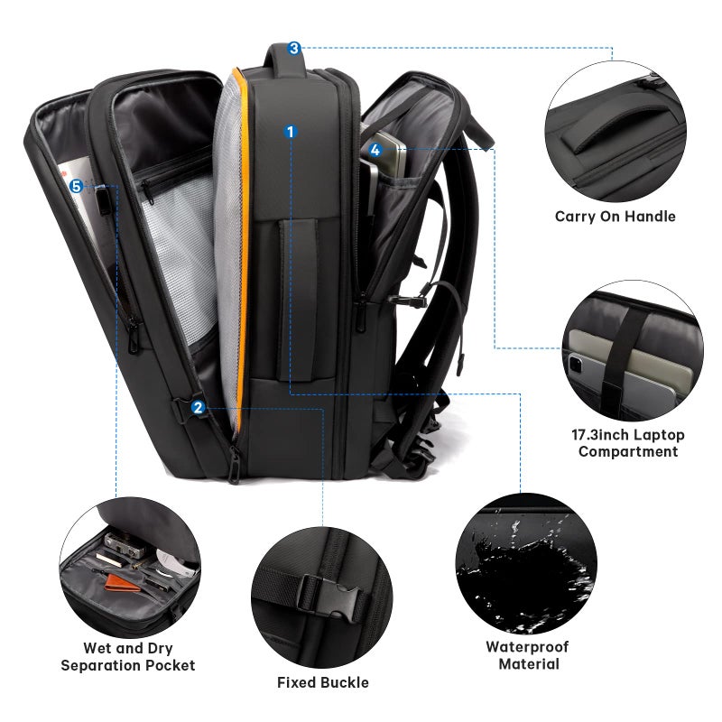 BANGE BANGE 35L Men's Expandable Laptop Backpack for 17.3Inch Laptop, Carry On Backpack Fits Under Seat Airline Approved, Personal Item Travel Bag for Men  - Image 2
