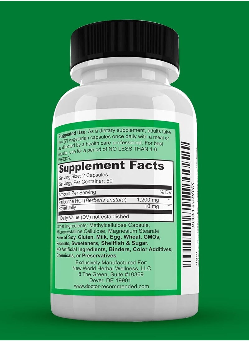 DOCTOR RECOMMENDED SUPPLEMENTS - Berberine Plus 1200Mg Per Serving - 120 Veggie Capsules - Image 1