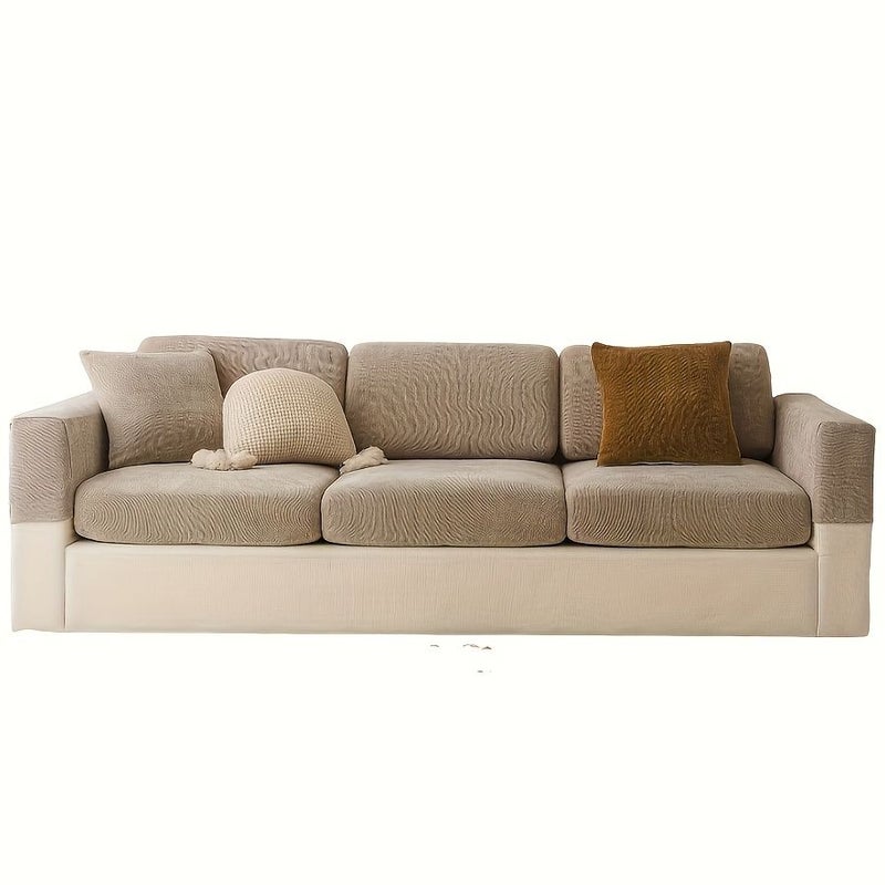 Brown 3 Seater L Solid Color Sofa Cover High Density Chenille Fabric Full Elastic Non Slip Fit Recliner Sofa Home Decor Suitable for Single Double Three Person Four Person And Combination Sofas - Image 2