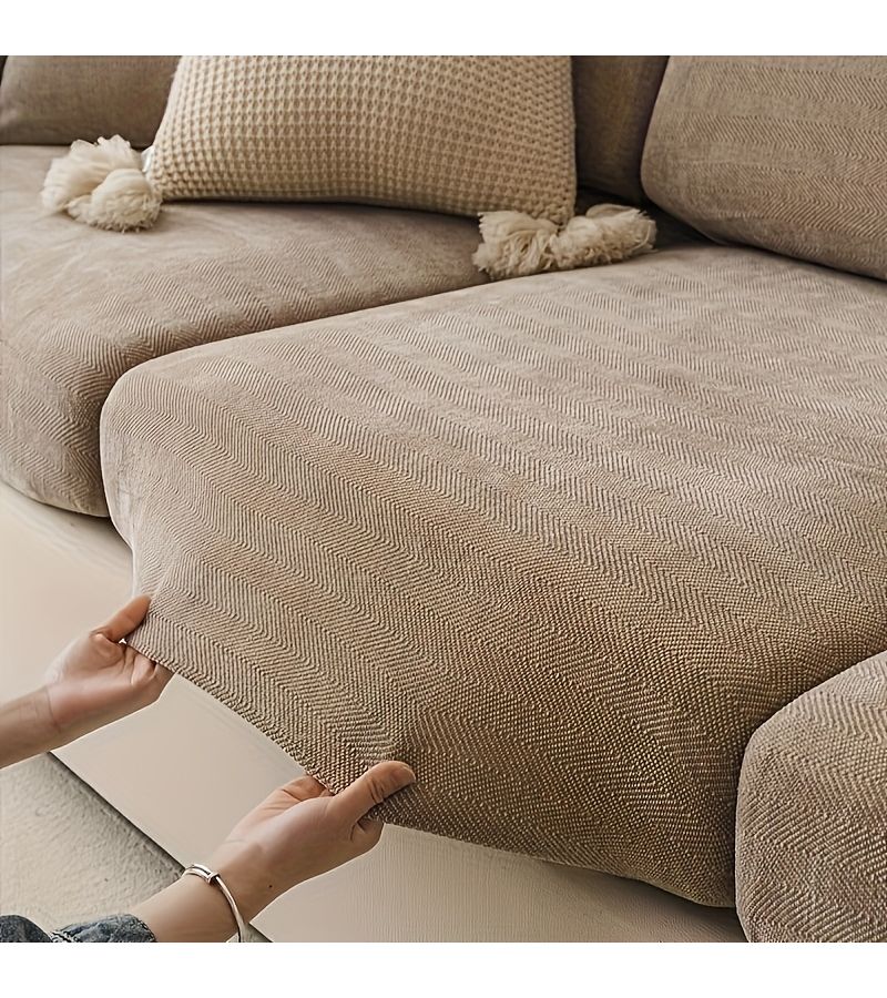 Brown 3 Seater L Solid Color Sofa Cover High Density Chenille Fabric Full Elastic Non Slip Fit Recliner Sofa Home Decor Suitable for Single Double Three Person Four Person And Combination Sofas - Image 4