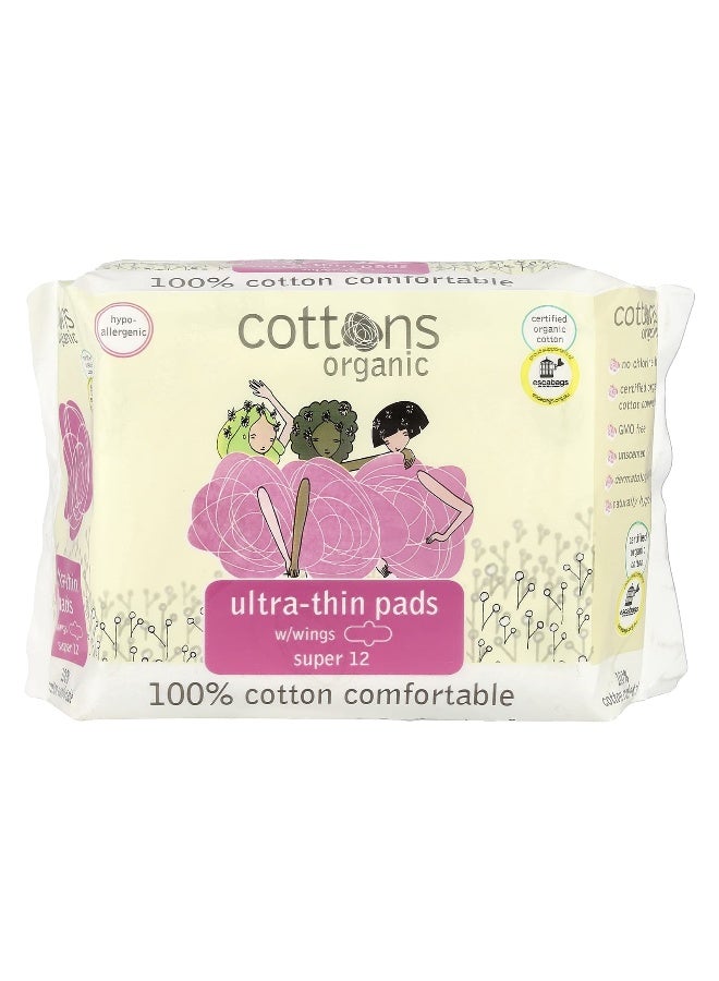 Cottons, Ultra-Thin Pads with Wings, Super, 12 Pads - Image 1