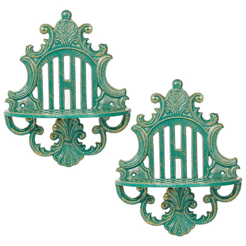Sungmor 2PC Gothic Floating Shelves for Wall Heavyduty Cast Iron Wall Mounted Shelf Small Oldfashioned Wall Display Ledges Pretty Greenishblue Wall Hanging Shelves for Indoor Outdoor Wall Decor