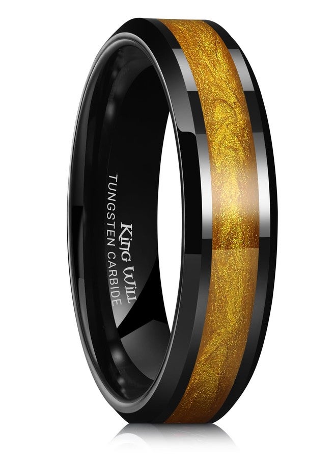 King Will Tungsten Carbide Rings For Men 8mm Black Rings Inlay Gold Sand Mens Engagement Rings Edge Polished Daily Wear Comfort Fit Size 11.5 - Image 1