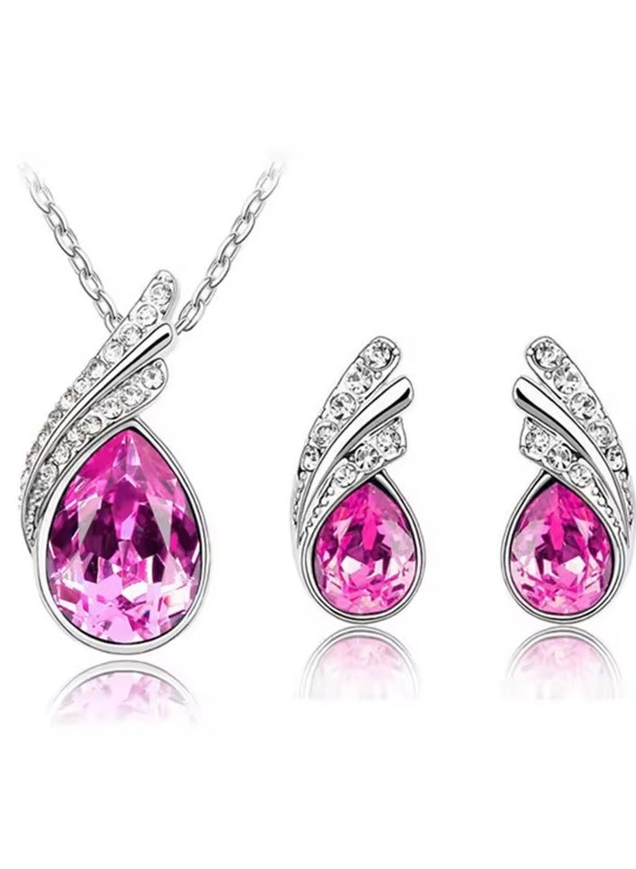 DubaiGallery Tear Drop Necklace Earrings Jewelry Set Fashion Crystal Jewelry