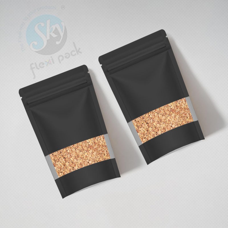 SKY FLEXI PACK Ziplock Matte Finish Polyester Pouch 20 x 305cm Black Pack of 25 Airtight Reusable Waterproof Stand Up MultiPurpose Storage Bags with Transparent Window Capacity 15Kg - Image 5