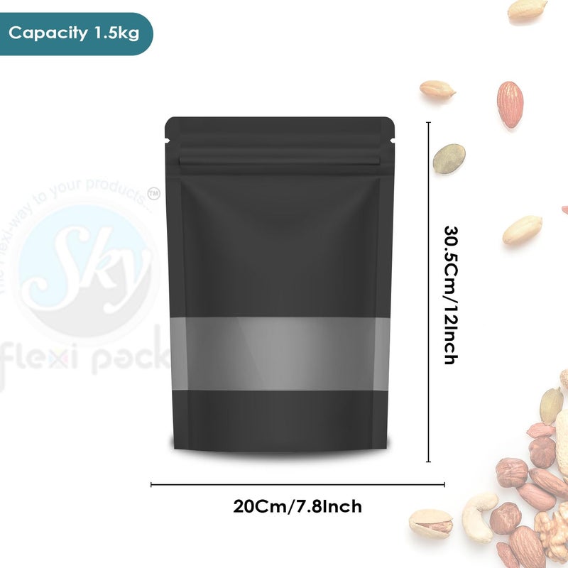 SKY FLEXI PACK Ziplock Matte Finish Polyester Pouch 20 x 305cm Black Pack of 25 Airtight Reusable Waterproof Stand Up MultiPurpose Storage Bags with Transparent Window Capacity 15Kg - Image 2