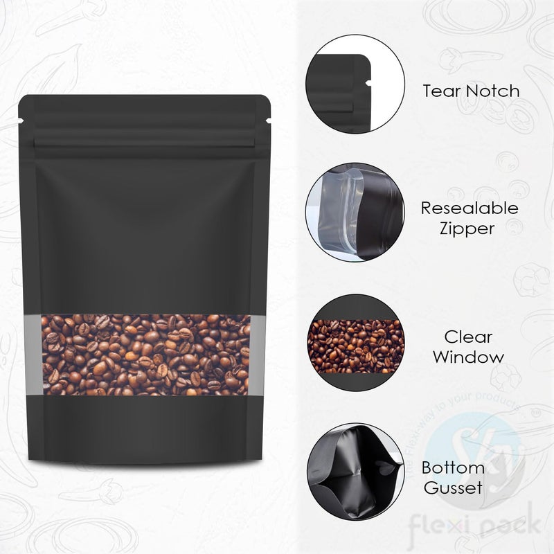 SKY FLEXI PACK Ziplock Matte Finish Polyester Pouch 20 x 305cm Black Pack of 25 Airtight Reusable Waterproof Stand Up MultiPurpose Storage Bags with Transparent Window Capacity 15Kg - Image 3