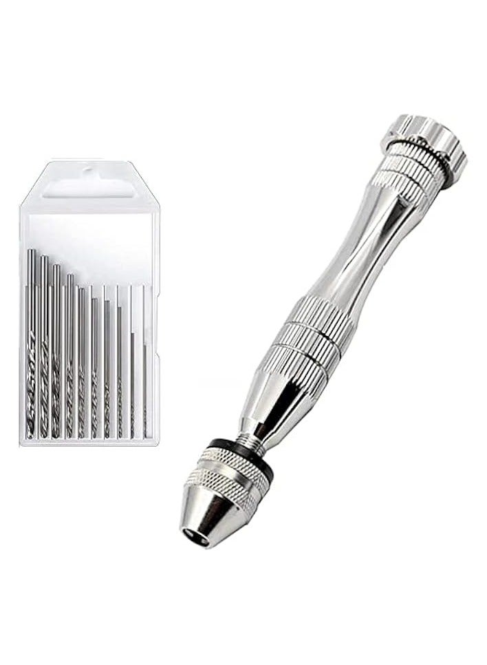 بروماس مثقاب يدوي بدبابيس لقوالب صب الراتنج، مثقاب يدوي فولاذي مع 10 قطع لقم مثقاب (0.8-3 مم)، للخشب، العمل اليدوي DIY، المجوهرات، التجميع، صناعة النماذج - Image 1