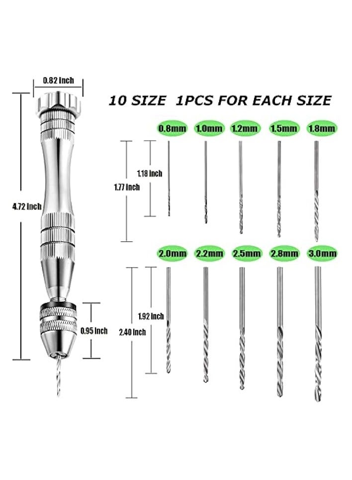 بروماس مثقاب يدوي بدبابيس لقوالب صب الراتنج، مثقاب يدوي فولاذي مع 10 قطع لقم مثقاب (0.8-3 مم)، للخشب، العمل اليدوي DIY، المجوهرات، التجميع، صناعة النماذج - Image 2