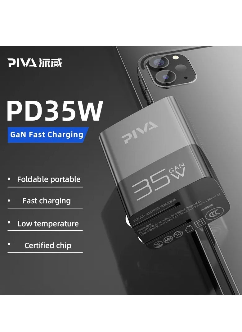 piva - PIVA 35W PD Fast Charger with GAN Dual Super Fast Charger Black - Image 1