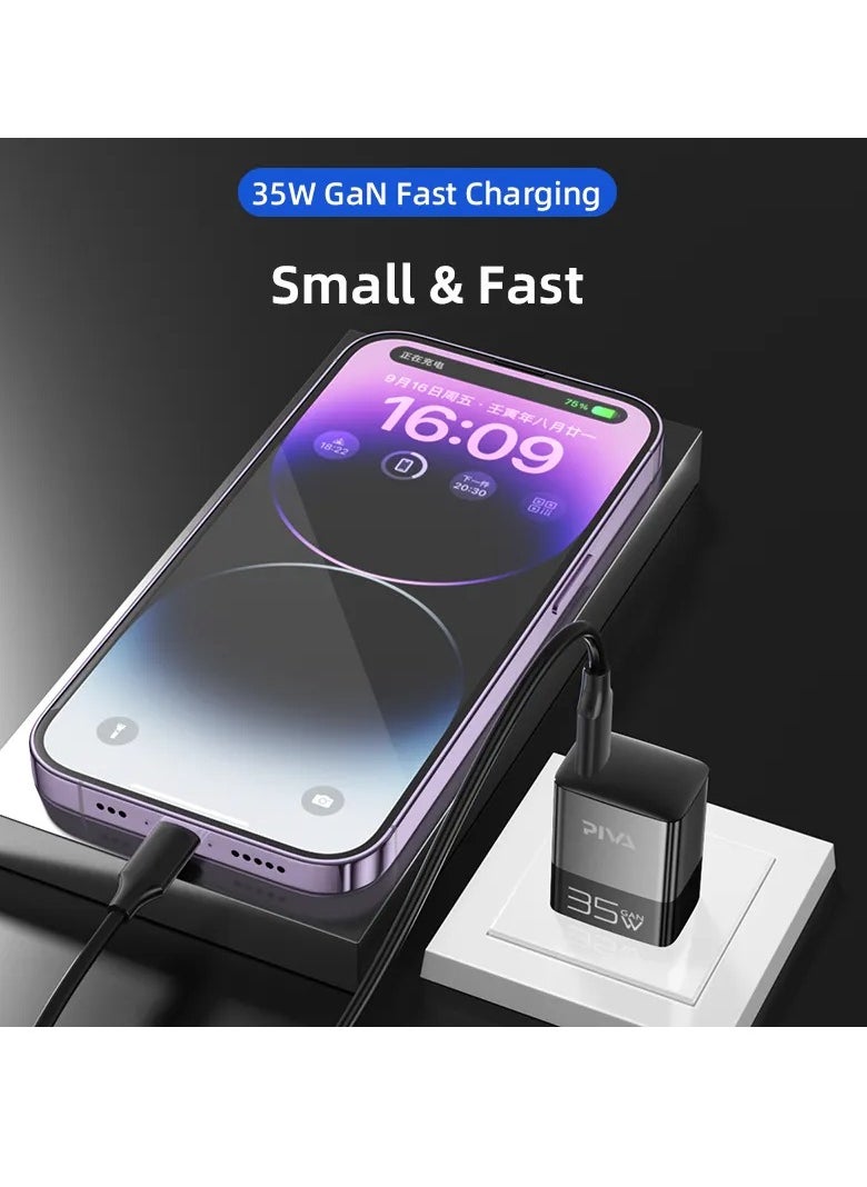 piva - PIVA 35W PD Fast Charger with GAN Dual Super Fast Charger Black - Image 1