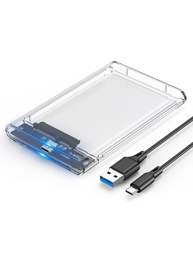 2.5 Inch External Hard Drive Enclosure USB C 3.1 to SATA III 6Gbps UASP Transparent Hard Disk Case 7/9.5mm HDD SSD Tool Free Compatible with PC TV PS4 Xbox  - Image 1
