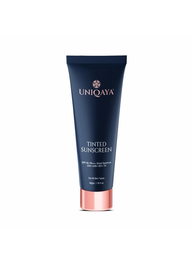 UNIQAYA - Tinted Sunscreen Spf 50 Pa+++|Tinted Sunscreen For Men & Women Sunscreen For Oily Skin & Dry Skin |Blue Light Protection No White Cast, Lightweight - Image 1